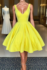 Simple yellow short Semi Formal Prom Dresses, yellow homecoming Dresses